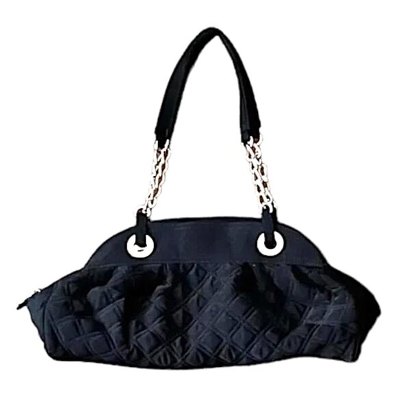 Vera Bradley Classic Black Quilted Microfiber Handbag Purse Silver Chain Straps - Picture 1 of 5